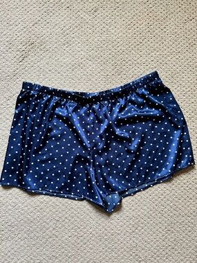 Lilac & London Navy Blue w/White Polka Dots Satin Pajama Shorts Sz XL